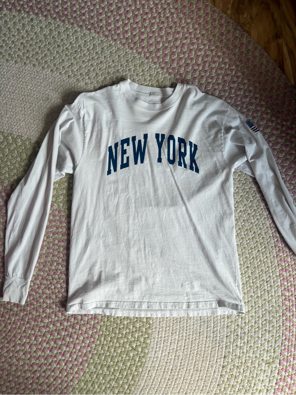 Brandy Melville White Long Sleeve "New York" Tee with Navy Print